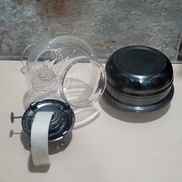 Vintage Kerosene Lamp Wick Clear Hurricane Glass Globe Chimney Metal Base - Picture 7 of 12